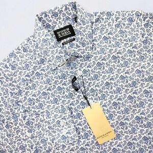 NEW Scotch & Soda Men's Dress Shirt Size 15 White Blue Paisley 4 Way Stretch